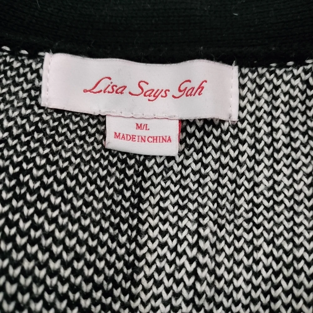 Lisa Says Gah Lauda Cardigan Black White Colorblock Oversized Knit Size M/L
